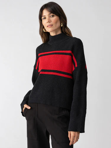 Sanctuary Stay Cozy Sweater - Black/Red Stripe