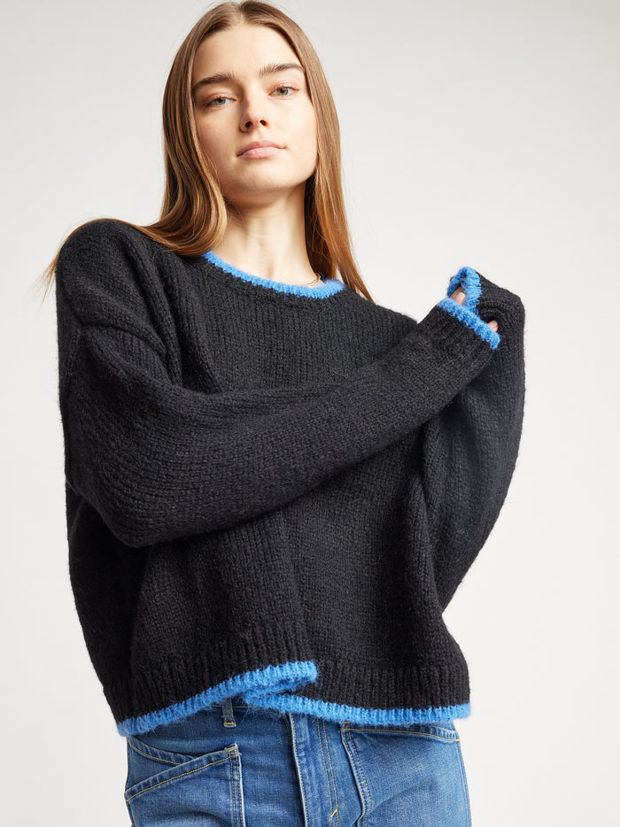 Self Contrast Darla Sweater -Black/Royal Stripe