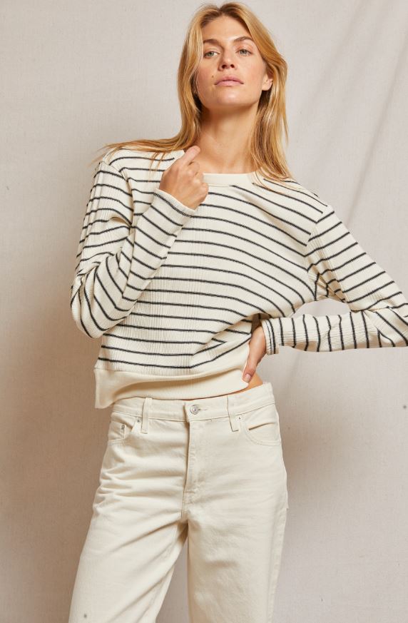 Perfect White Tee Stef - Sugar/Black Stripe