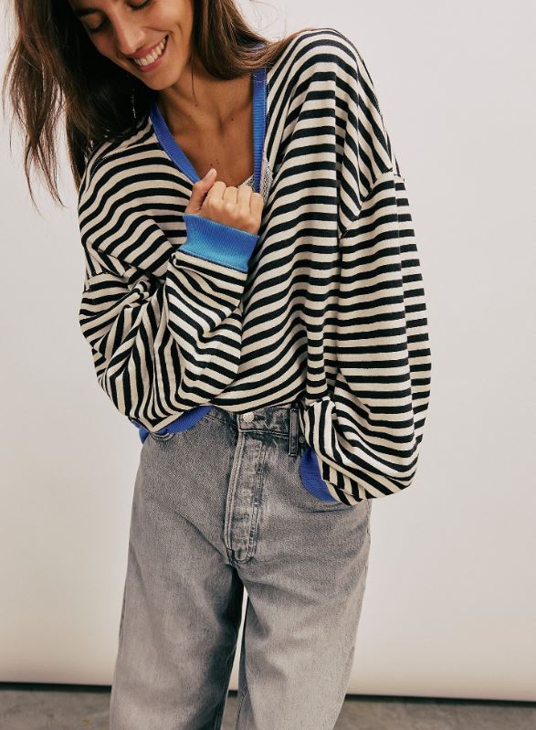 Free People Classic Striped Oversized Crewneck