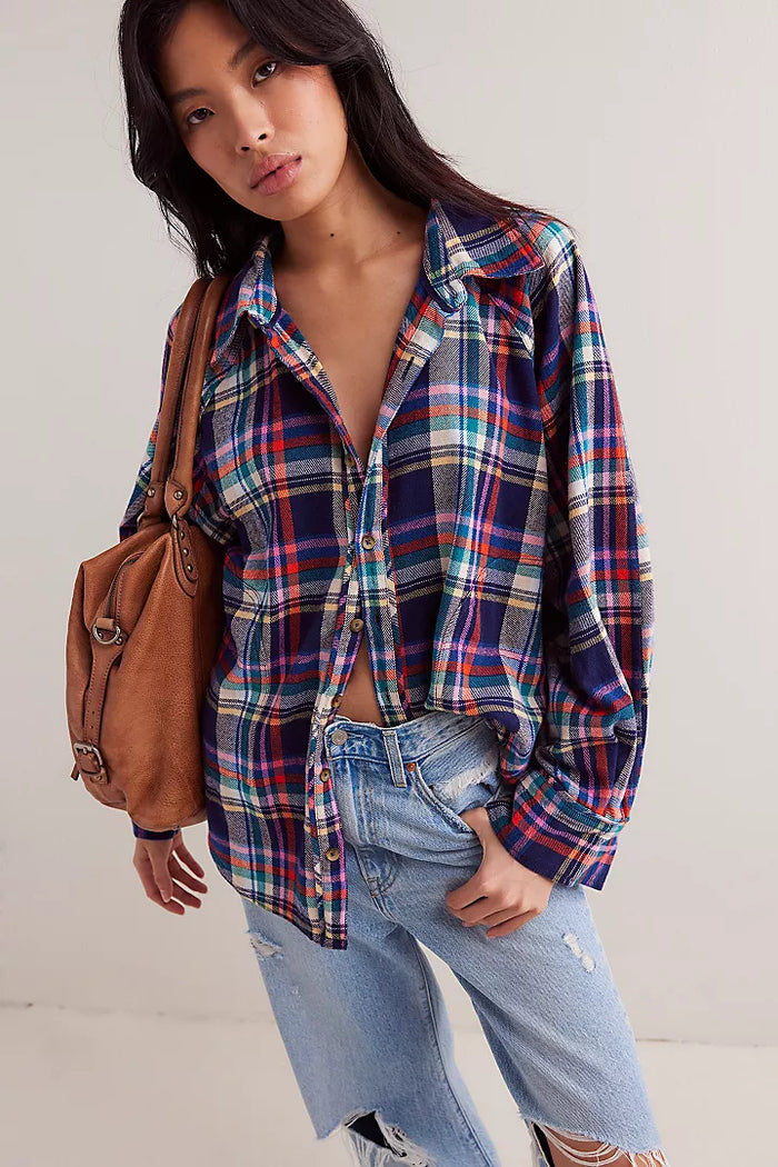 Free People Girl Meets Boy Plaid Shirt