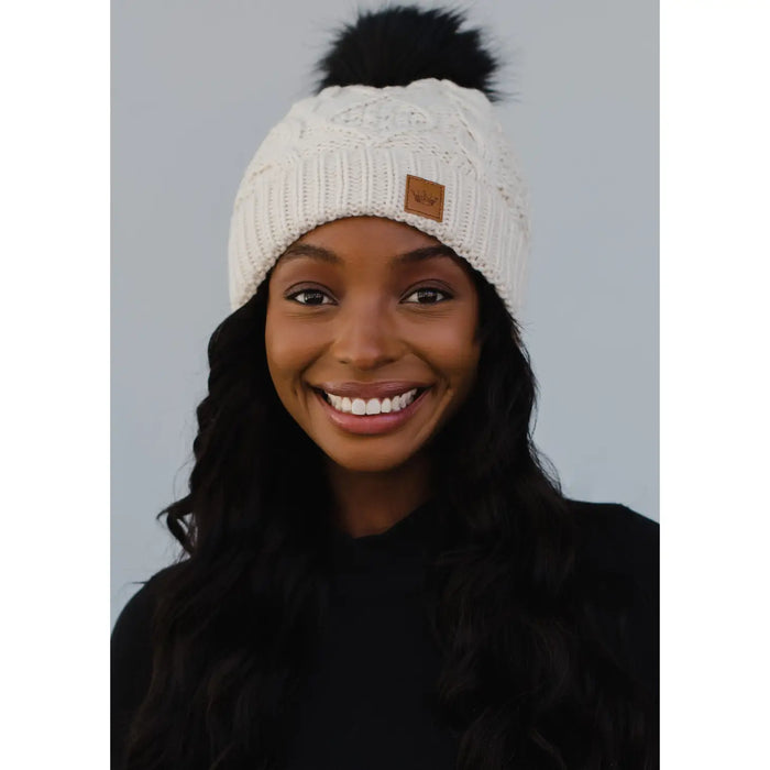Panache Ivory Cable Knit with Black Pom Hat