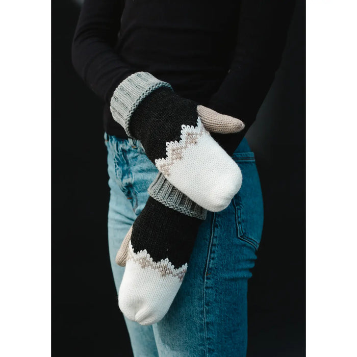 Panache White, Charcoal, Gray & Taupe Patterned Mittens