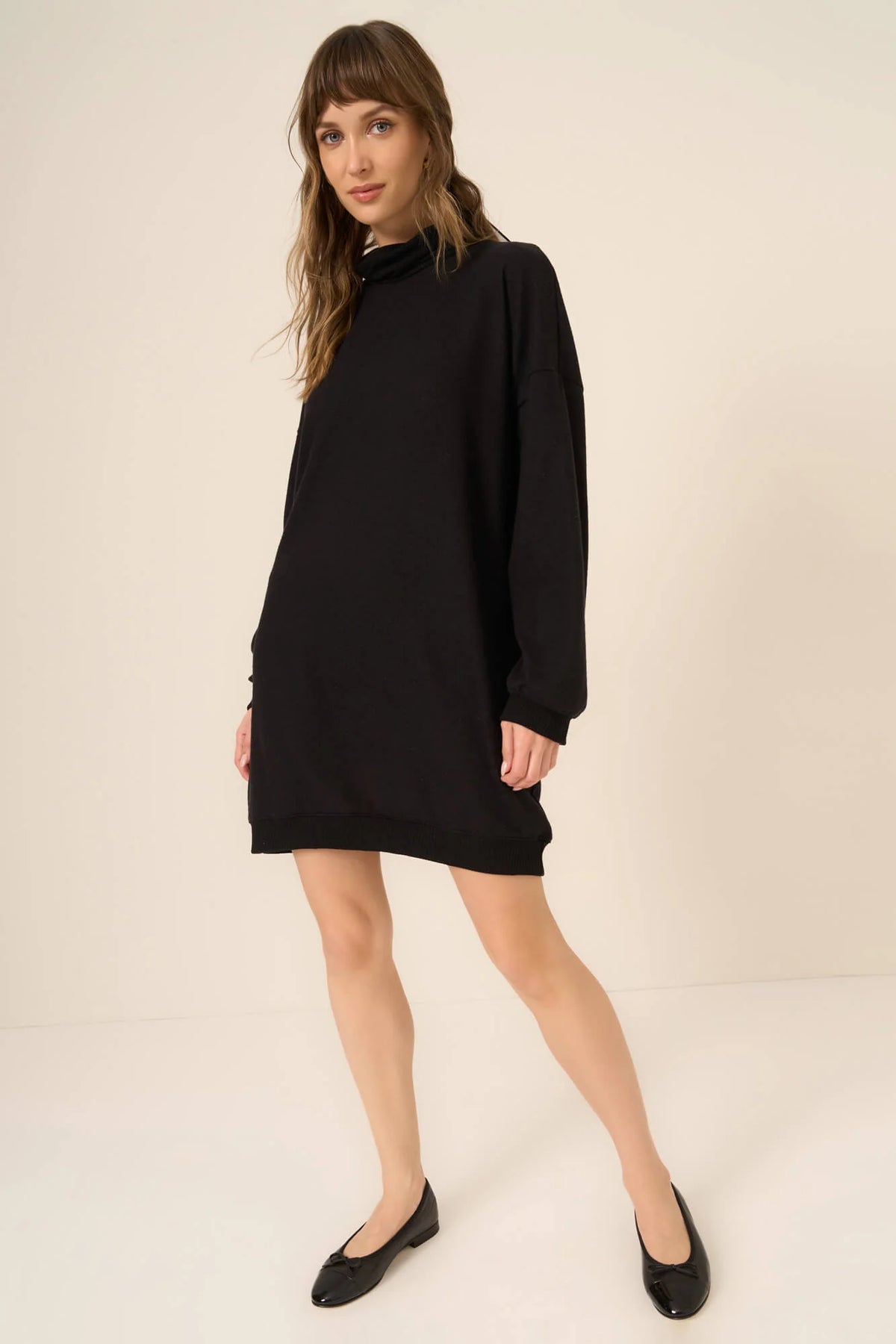 Project Social T Kai Funnel Neck Cozy Dress - Black