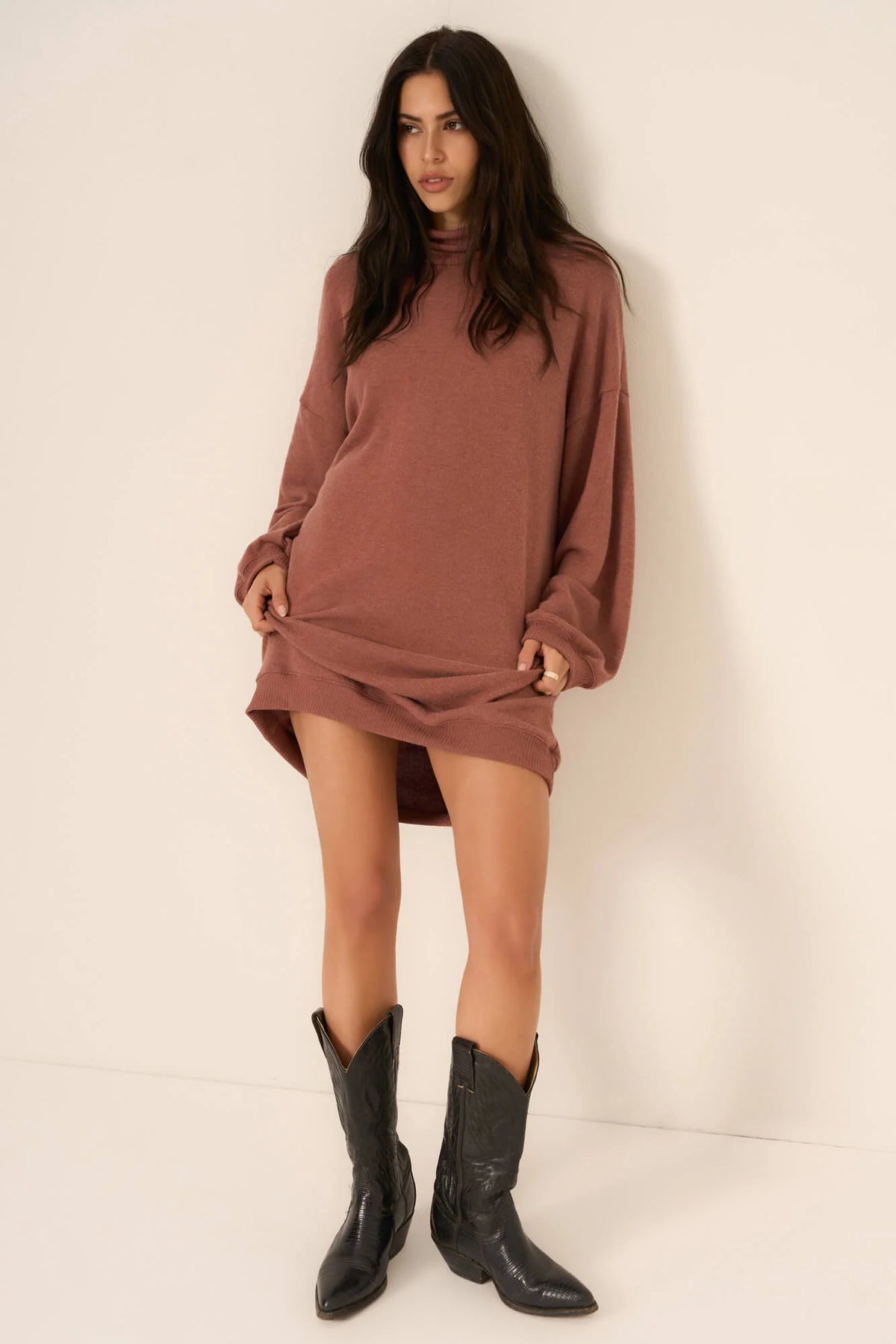 Project Social T Kai Funnel Neck Cozy Dress - Gingerbread