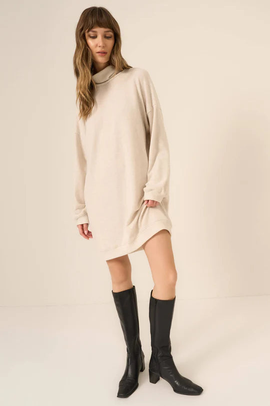 Project Social T Kai Funnel Neck Cozy Dress - Oatmeal