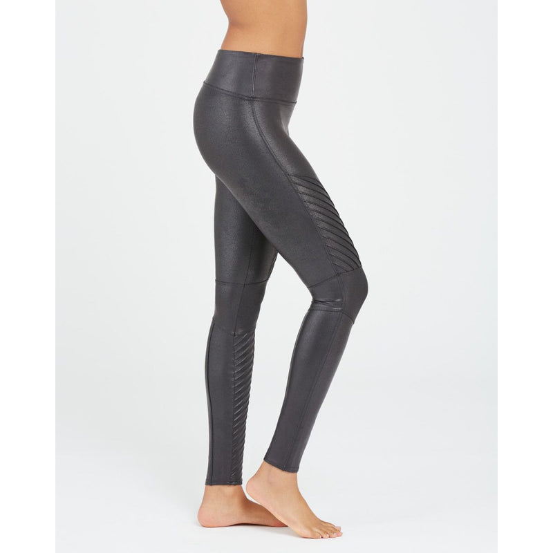 Spanx Petite leather look legging with contoured power waistband in black