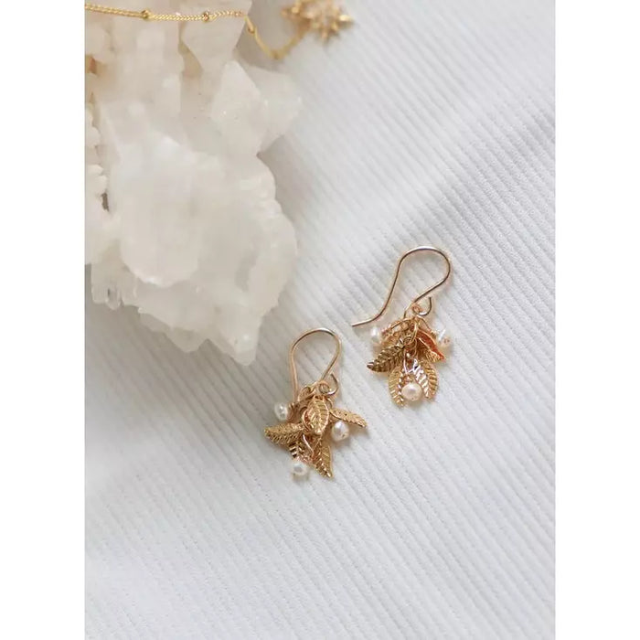 Katie Waltman Pearl and Leaf Cluster Earrings